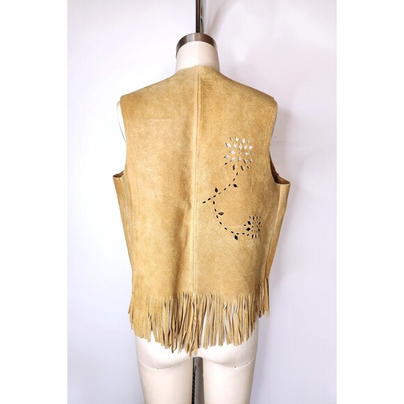 Leather FRINGES Perforates Floral Leather Vest Southwestern Western Unisex S M - Picture 9 of 10